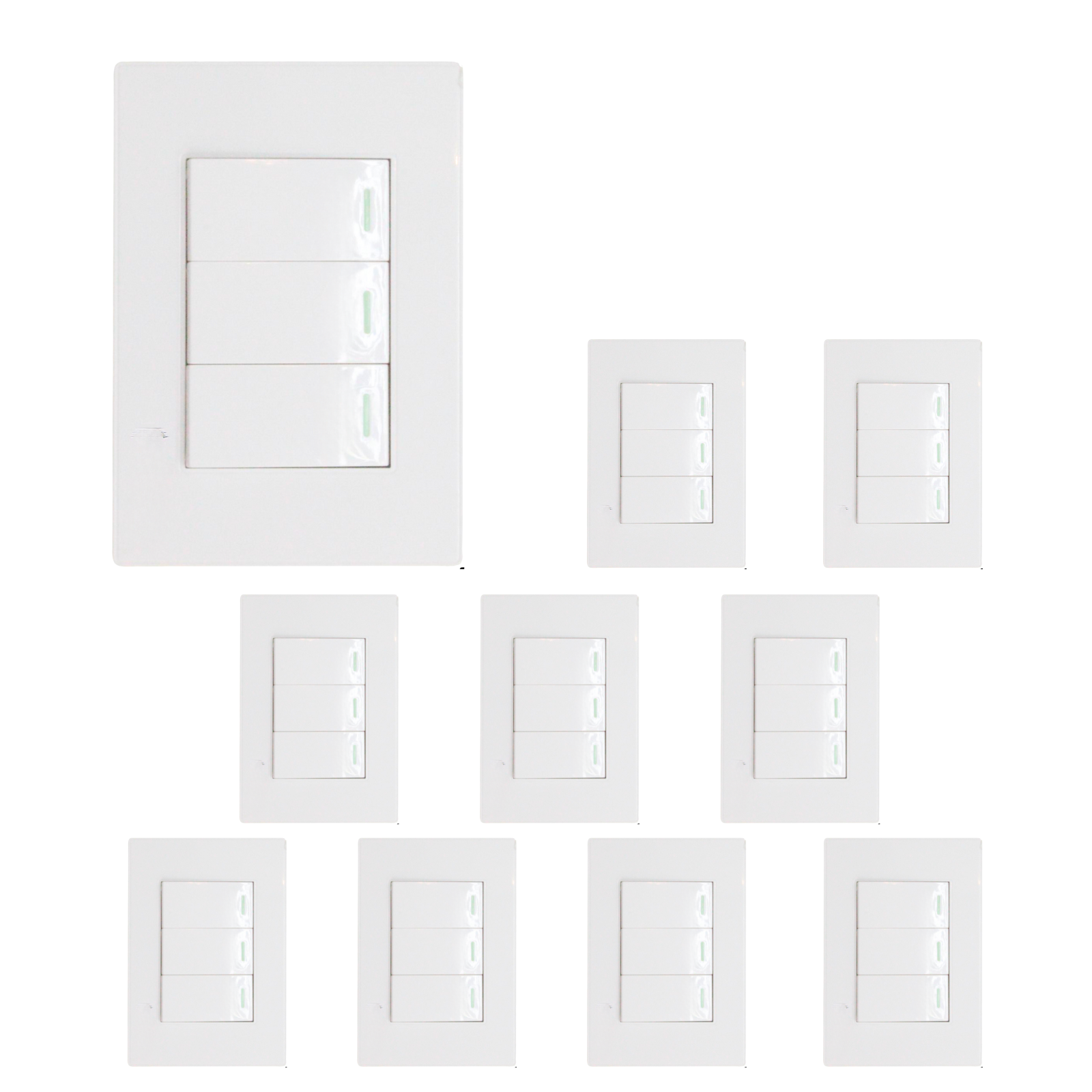 Foto 4 | 10 Piezas Placa 3 Apagadores Escalera De 1 Modulo Blanco
