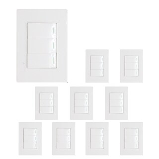 Foto 4 | 10 Piezas Placa 3 Apagadores Escalera De 1 Modulo Blanco