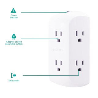 Foto 2 | Extensor De Enchufe Philips, 6 Salidas, Paquete De 4, Grifo De Pared Con Conexión A Tierra - Venta Internacional.