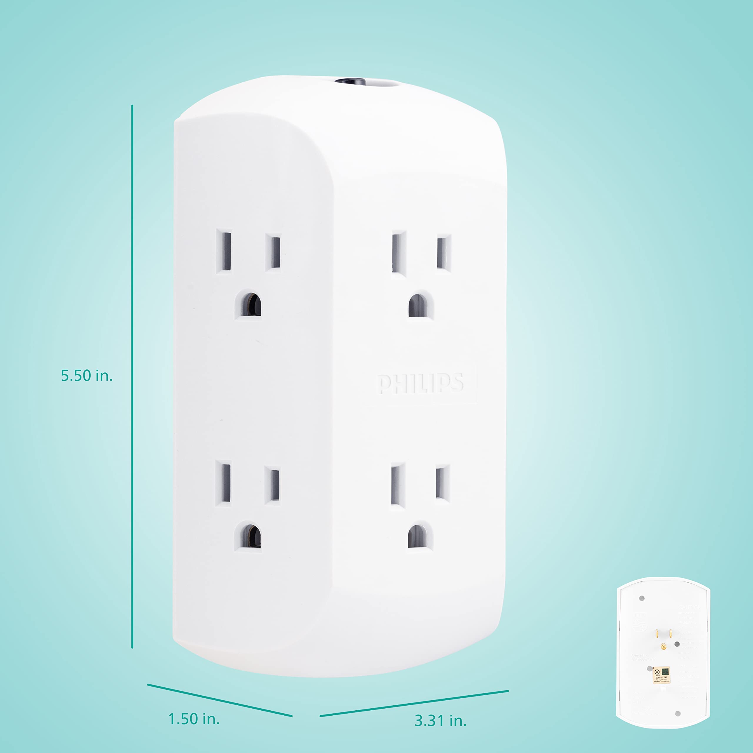 Foto 6 | Extensor De Enchufe Philips, 6 Salidas, Paquete De 4, Grifo De Pared Con Conexión A Tierra - Venta Internacional.