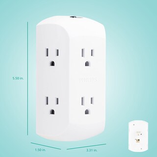 Foto 6 | Extensor De Enchufe Philips, 6 Salidas, Paquete De 4, Grifo De Pared Con Conexión A Tierra - Venta Internacional.