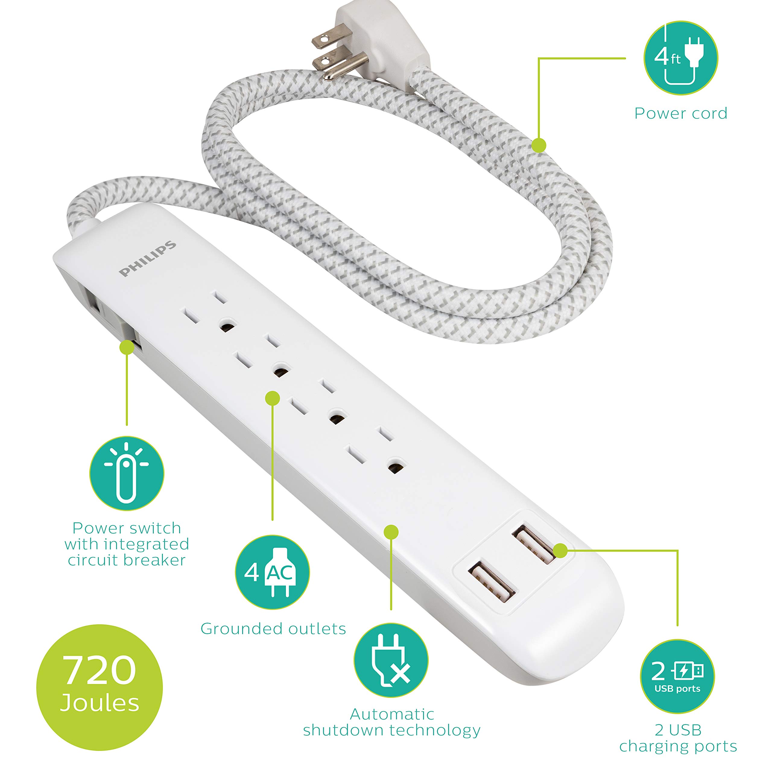 Foto 3 pulgar | Protector Contra Sobretensiones Power Strip Philips Spc6244wc/37, 4 Salidas - Venta Internacional.