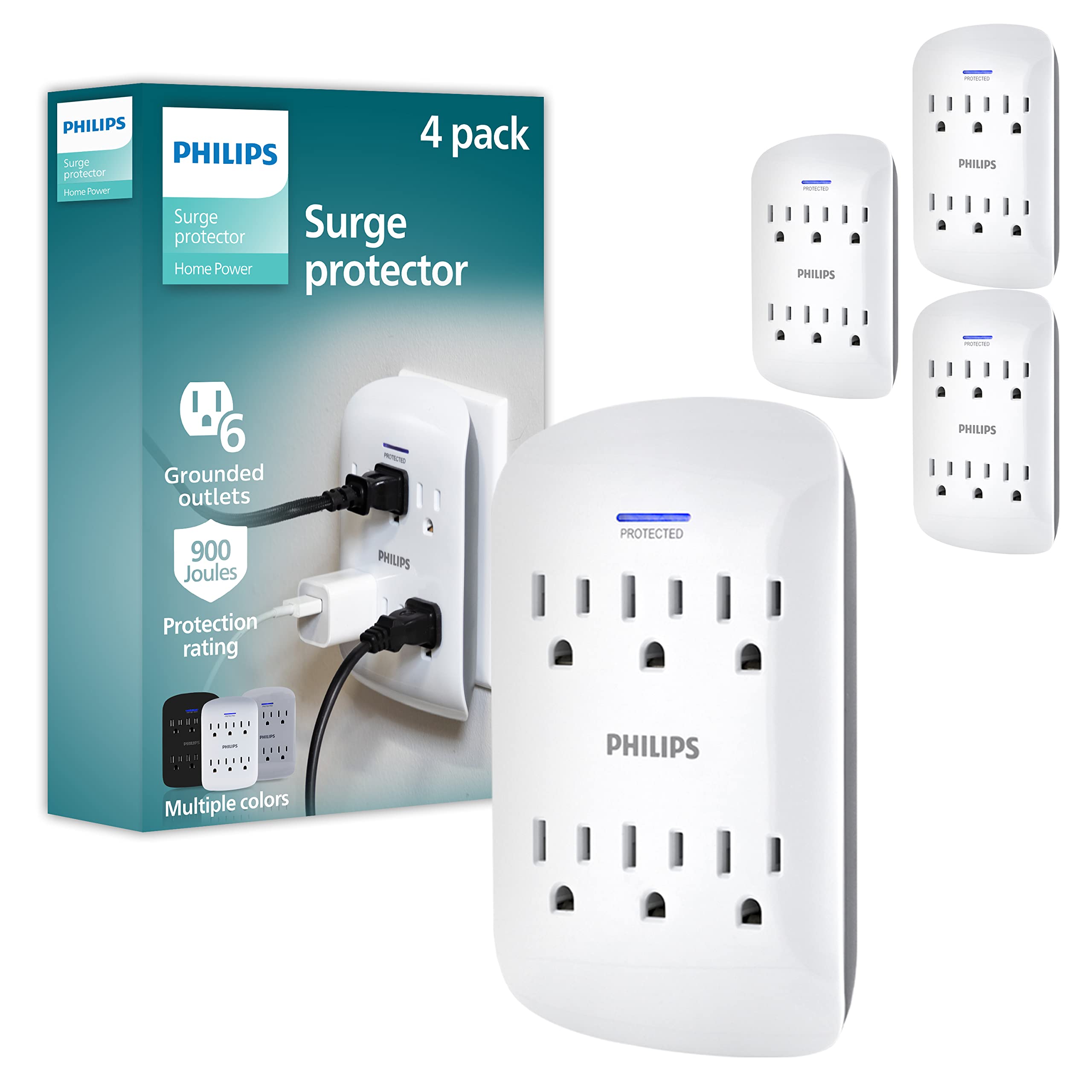 Foto 1 | Protector Contra Sobretensiones Philips, Extensor De 6 Salidas, 900 Julios, Paquete De 4 - Venta Internacional.