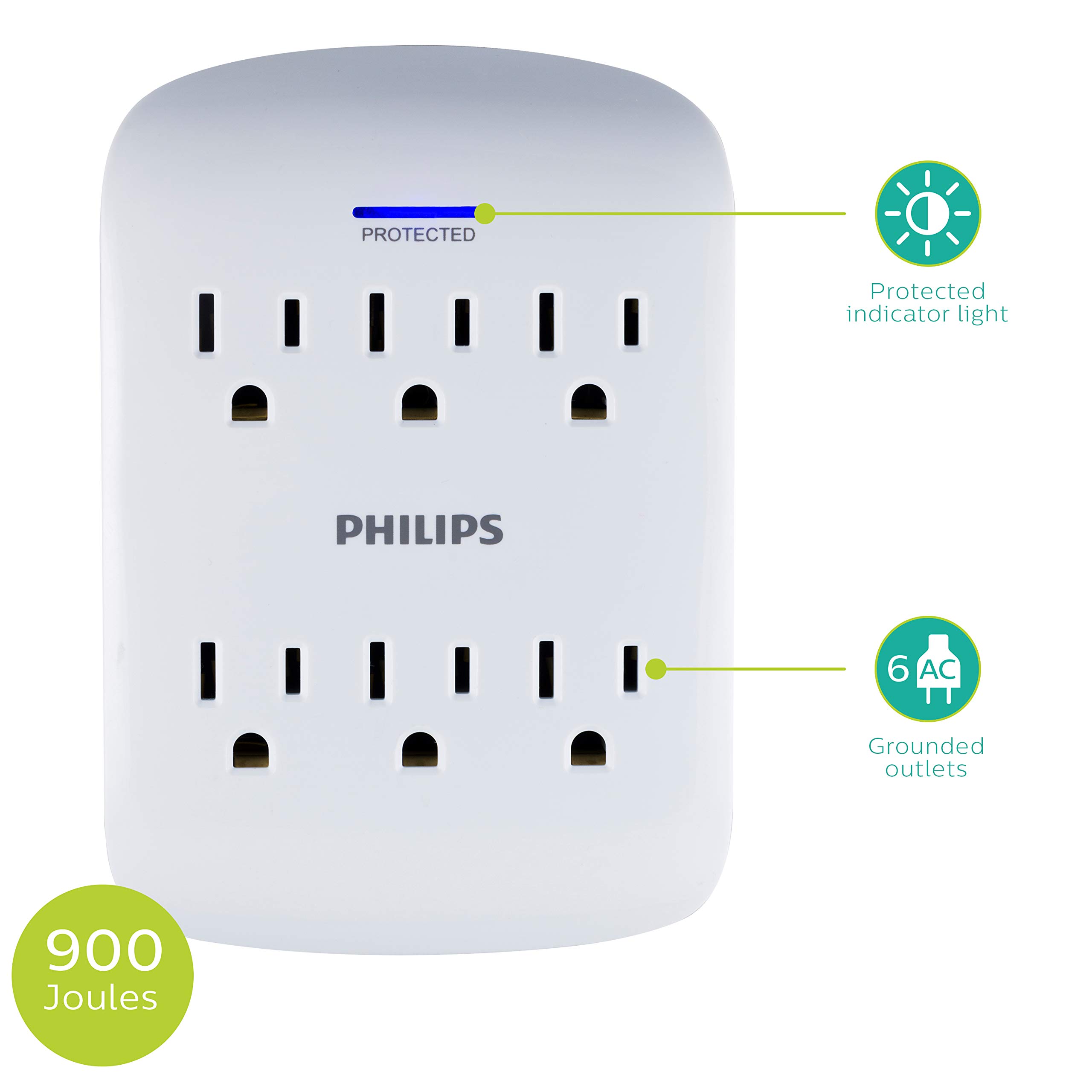 Foto 2 | Protector Contra Sobretensiones Philips, Extensor De 6 Salidas, 900 Julios, Paquete De 4 - Venta Internacional.