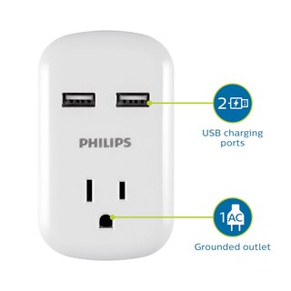 Foto 2 | Extensor De Enchufe Philips Spp1201wa/37 Con 2 Puertos Usb De 2,1 A, Color Blanco - Venta Internacional.