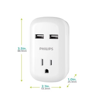 Foto 3 | Extensor De Enchufe Philips Spp1201wa/37 Con 2 Puertos Usb De 2,1 A, Color Blanco - Venta Internacional.
