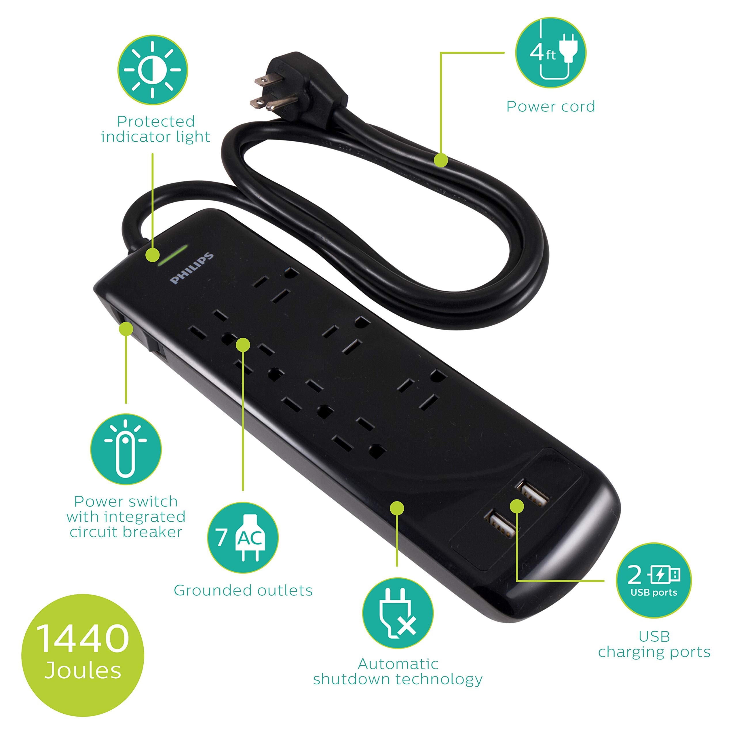 Foto 3 pulgar | Protector Contra Sobretensiones Power Strip Philips Spp6270bc/37, 7 Salidas - Venta Internacional.