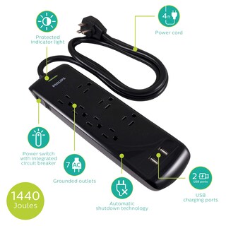 Foto 2 | Protector Contra Sobretensiones Power Strip Philips Spp6270bc/37, 7 Salidas - Venta Internacional.