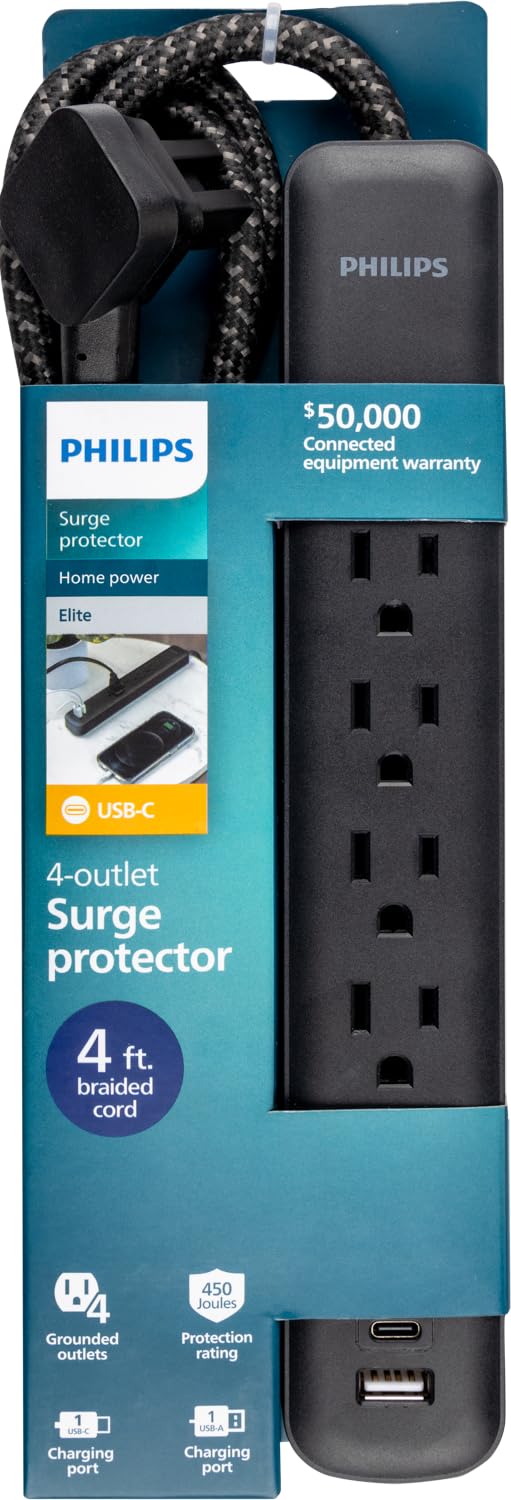 Protector Contra Sobretensiones Philips Spp3393b/37, 4 Salidas, 15 W, 450 J - Venta Internacional.