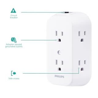 Foto 2 | Extensor De Enchufe Philips Sps1460wa/37 De 6 Salidas, Blanco - Venta Internacional.