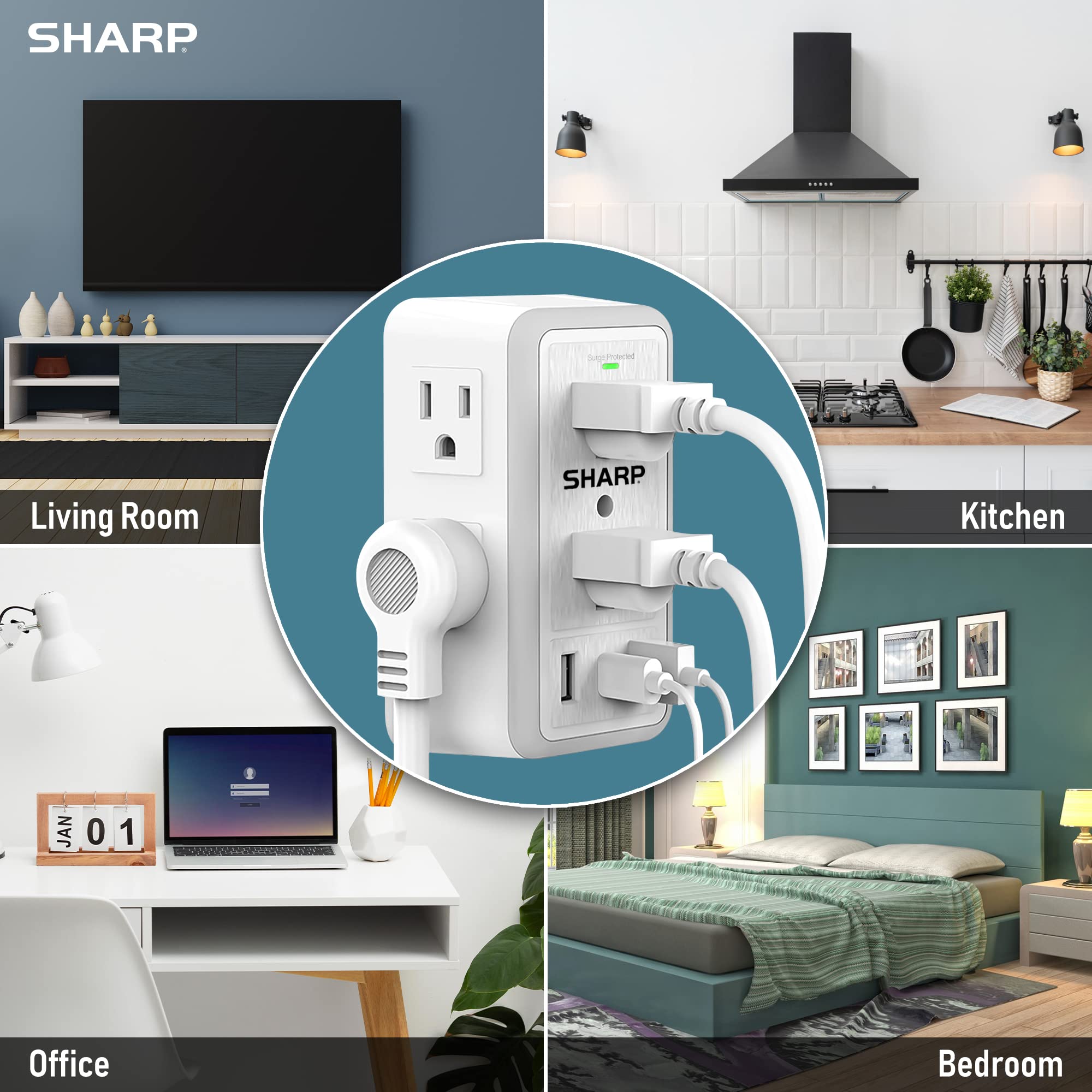 Foto 6 | Protector Contra Sobretensiones Power Strip Sharp Usb Con 6 Enchufes Y 3 Usb - Venta Internacional.