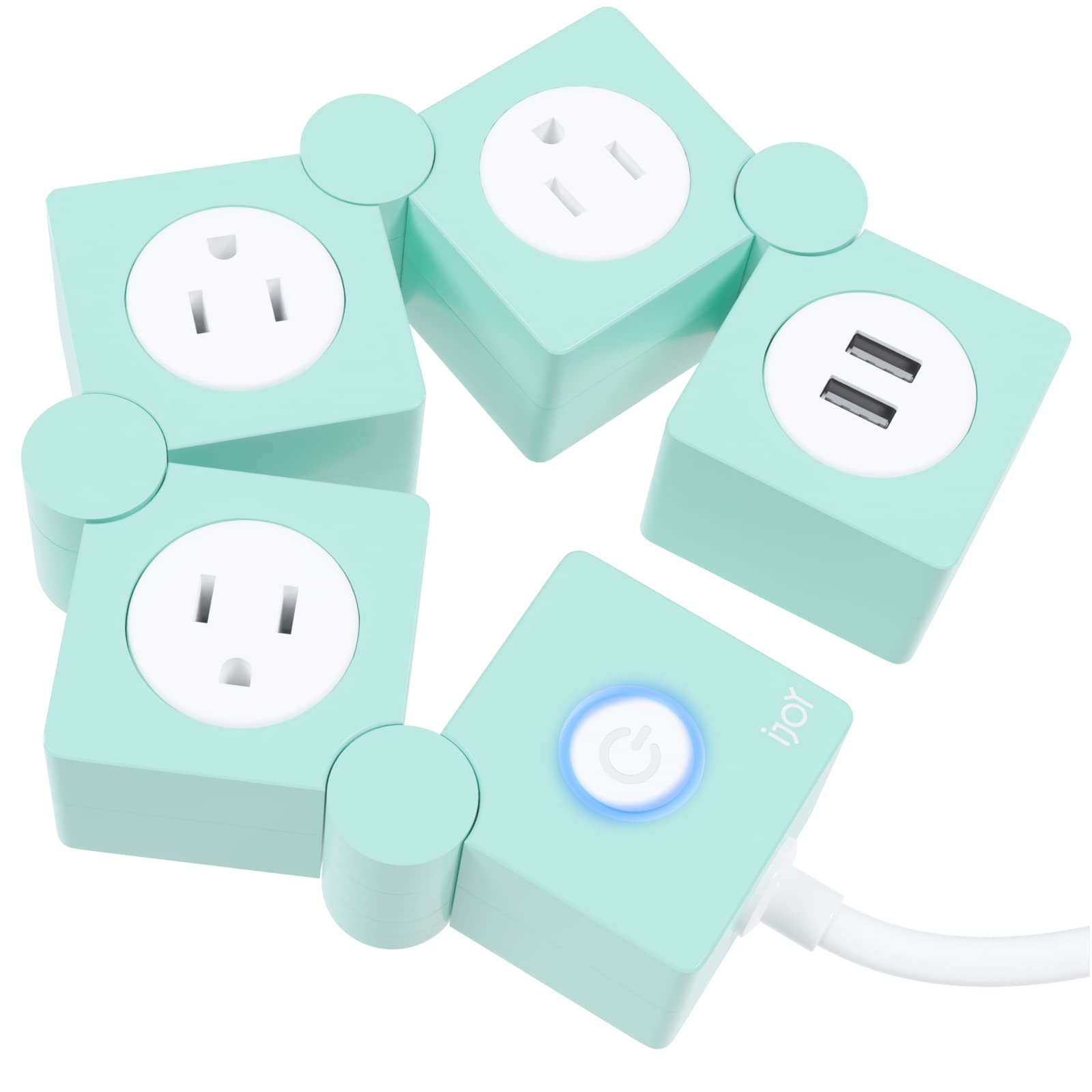Power Strip Ijoy Twyster, 3 Tomas De Corriente Alterna, 2 Puertos Usb, Cable De 1,5 M, Color Verde - Venta Internaciona