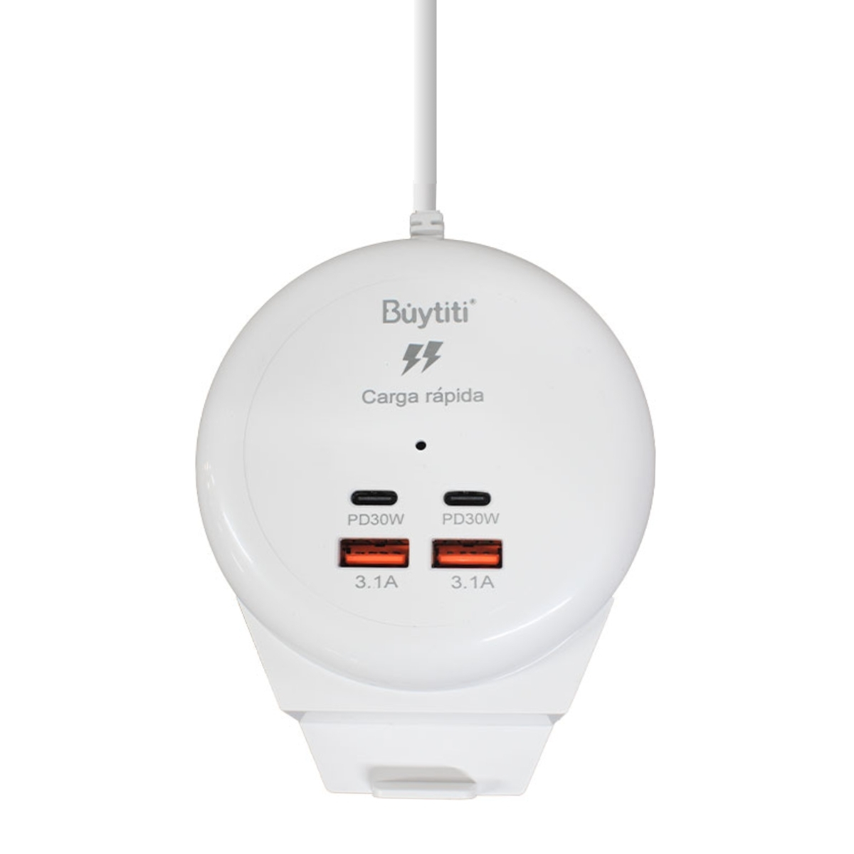 Multicontacto 30 W Con 2 Puertos Usb, 2 Puertos Tipo C, Salida De 3.1a Y Cable Integrado Con Entrada Tipo C