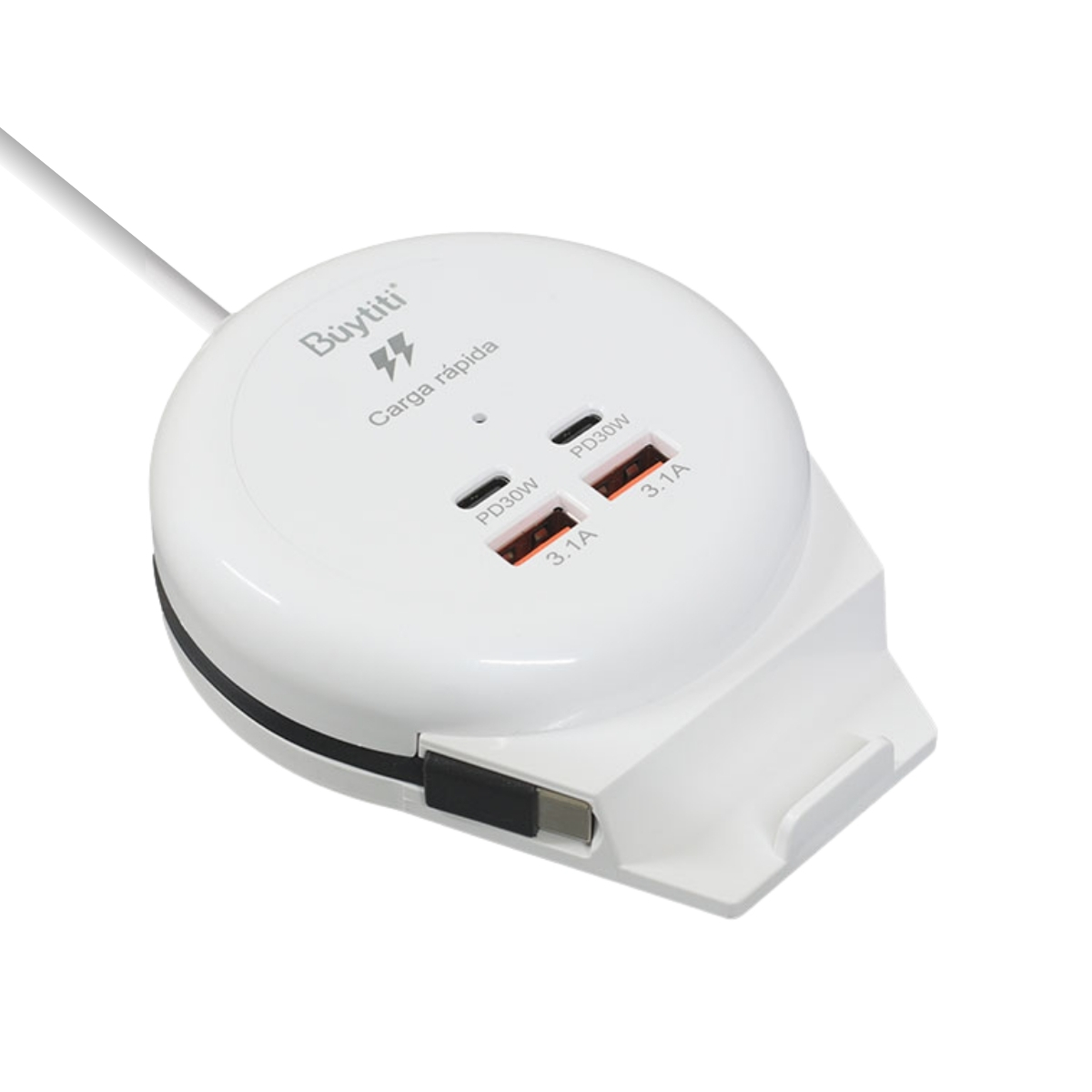 Foto 4 | Multicontacto 30 W Con 2 Puertos Usb, 2 Puertos Tipo C, Salida De 3.1a Y Cable Integrado Con Entrada Tipo C