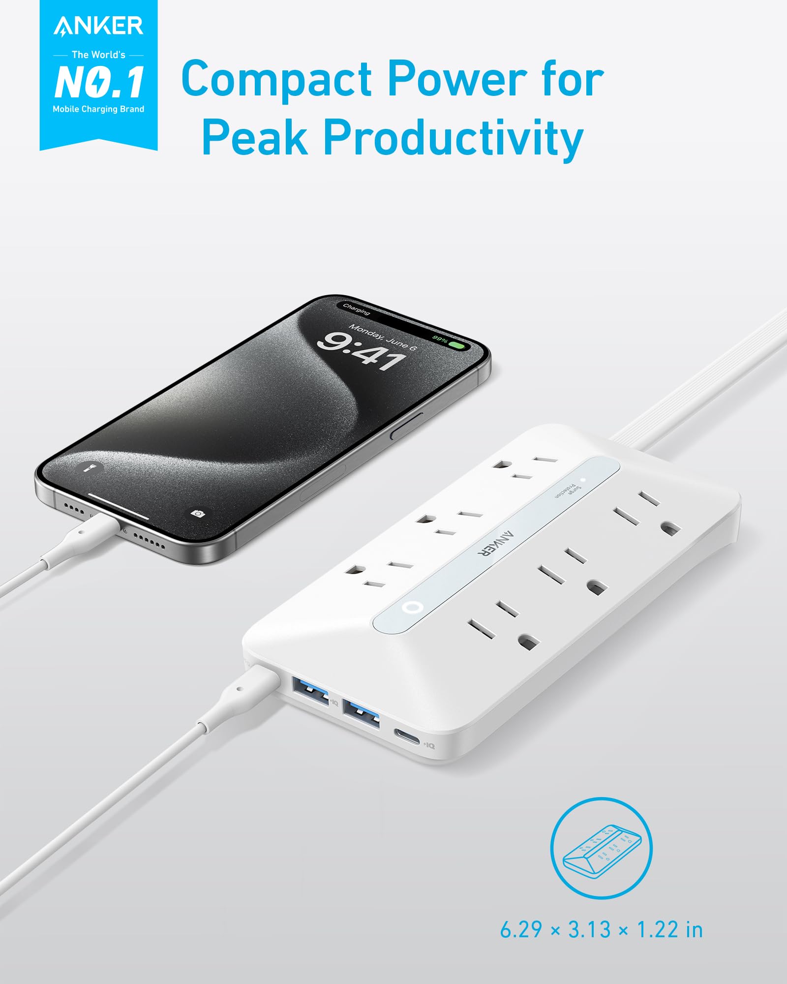 Foto 3 pulgar | Power Strip Anker 10 En 1, 20 W, Usb C 6 Ac, 2 Usb A/2 Usb C, 5 Pies - Venta Internacional.
