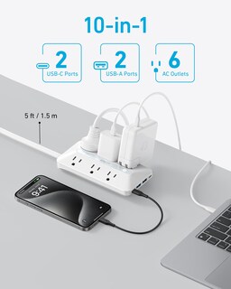 Foto 3 | Power Strip Anker 10 En 1, 20 W, Usb C 6 Ac, 2 Usb A/2 Usb C, 5 Pies - Venta Internacional.