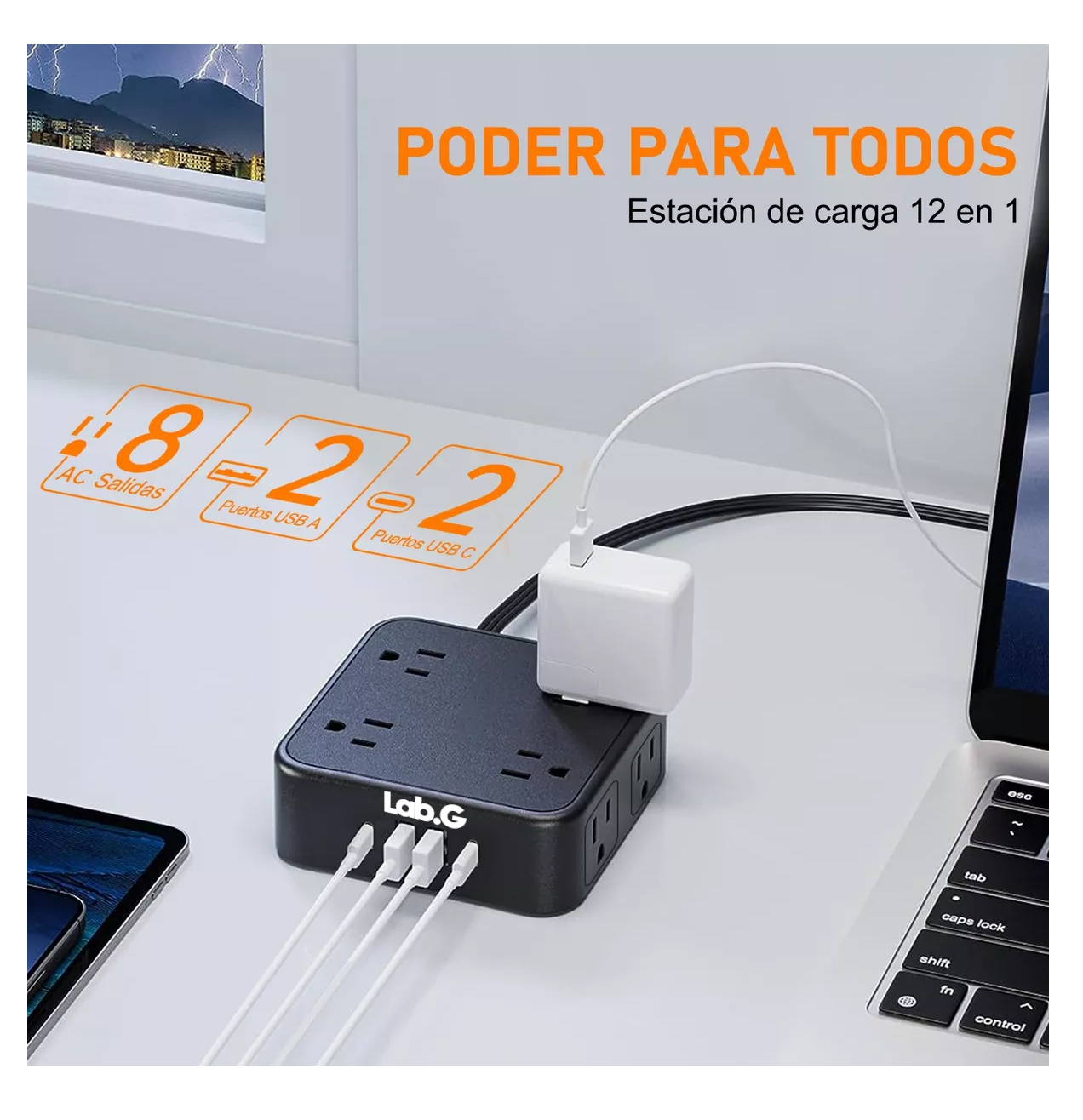 Foto 3 pulgar | Placa De Alimentación Multicontacto Lab.g Con 8 Salidas 3usb 1 Type-c Negro
