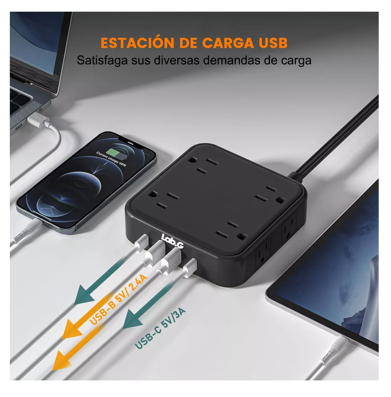 Foto 4 pulgar | Placa De Alimentación Multicontacto Lab.g Con 8 Salidas 3usb 1 Type-c Negro
