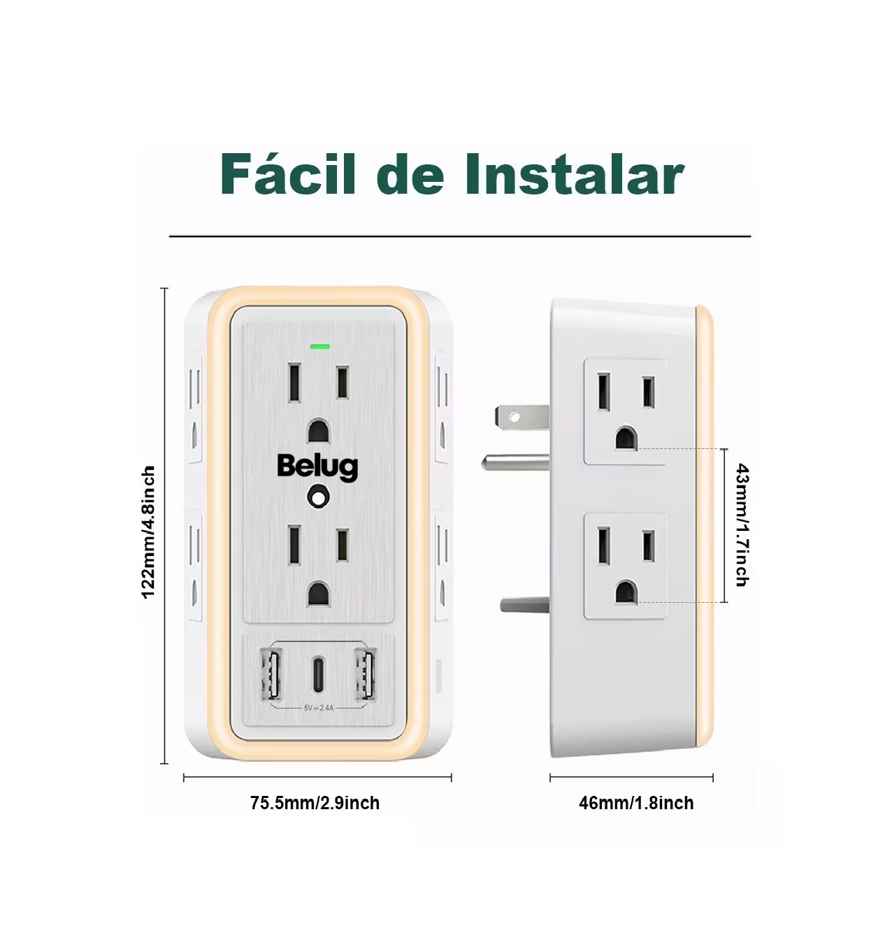 Foto 3 pulgar | Regleta Enchufe Con 6 Enchufes Ca Y 3 Usb +1 Type-c , Belug Blanco