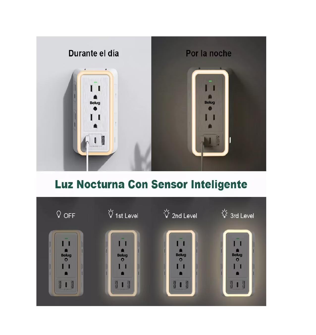 Foto 4 pulgar | Regleta Enchufe Con 6 Enchufes Ca Y 3 Usb +1 Type-c , Belug Blanco