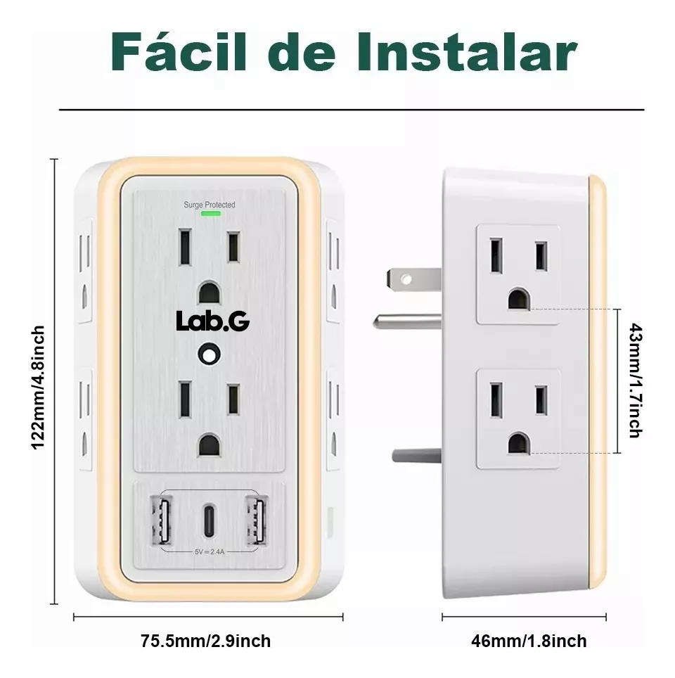 Foto 3 pulgar | Regleta Enchufe Lab.g Con 6 Enchufes Ca Y 3 Usb +1 Type-c Blanco