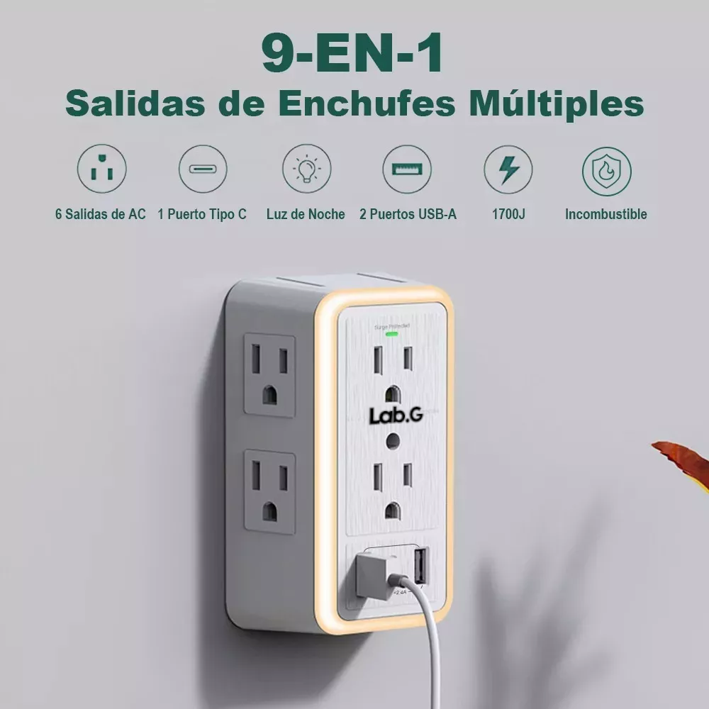 Foto 4 pulgar | Regleta Enchufe Lab.g Con 6 Enchufes Ca Y 3 Usb +1 Type-c Blanco