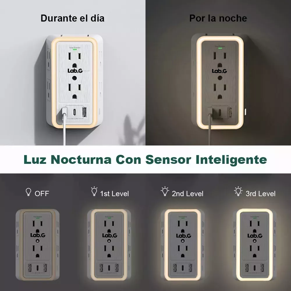 Foto 6 pulgar | Regleta Enchufe Lab.g Con 6 Enchufes Ca Y 3 Usb +1 Type-c Blanco