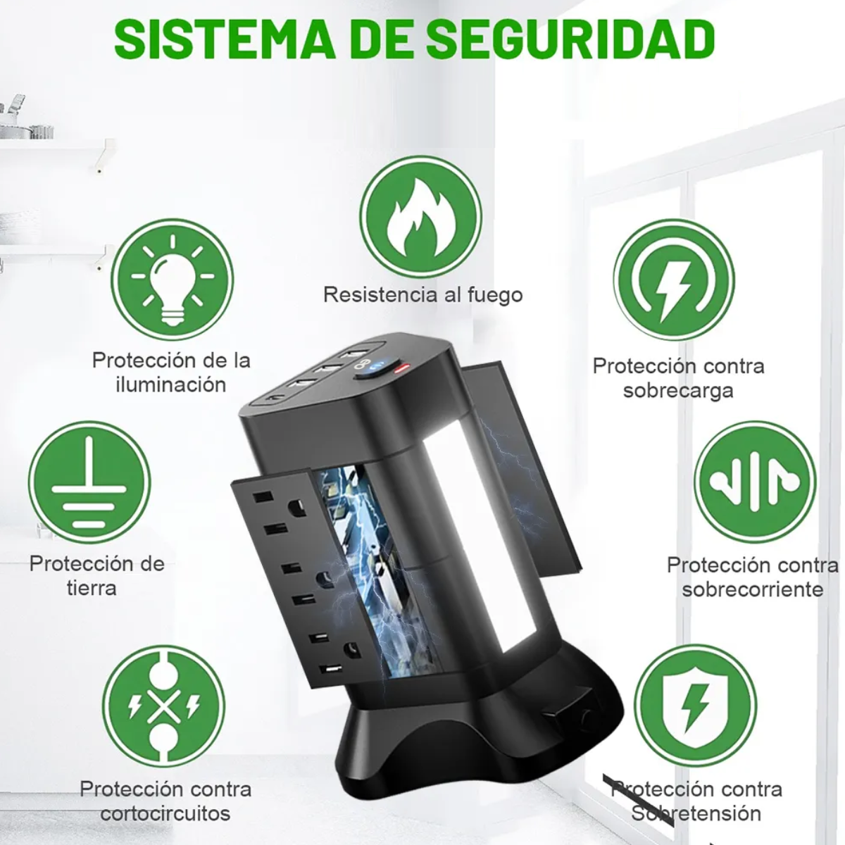 Foto 4 pulgar | Torre Multicontactos Regleta 3m Con 9salidas 3usb Y 1tipo C Eo Safe Imports Esi-19120 Negro