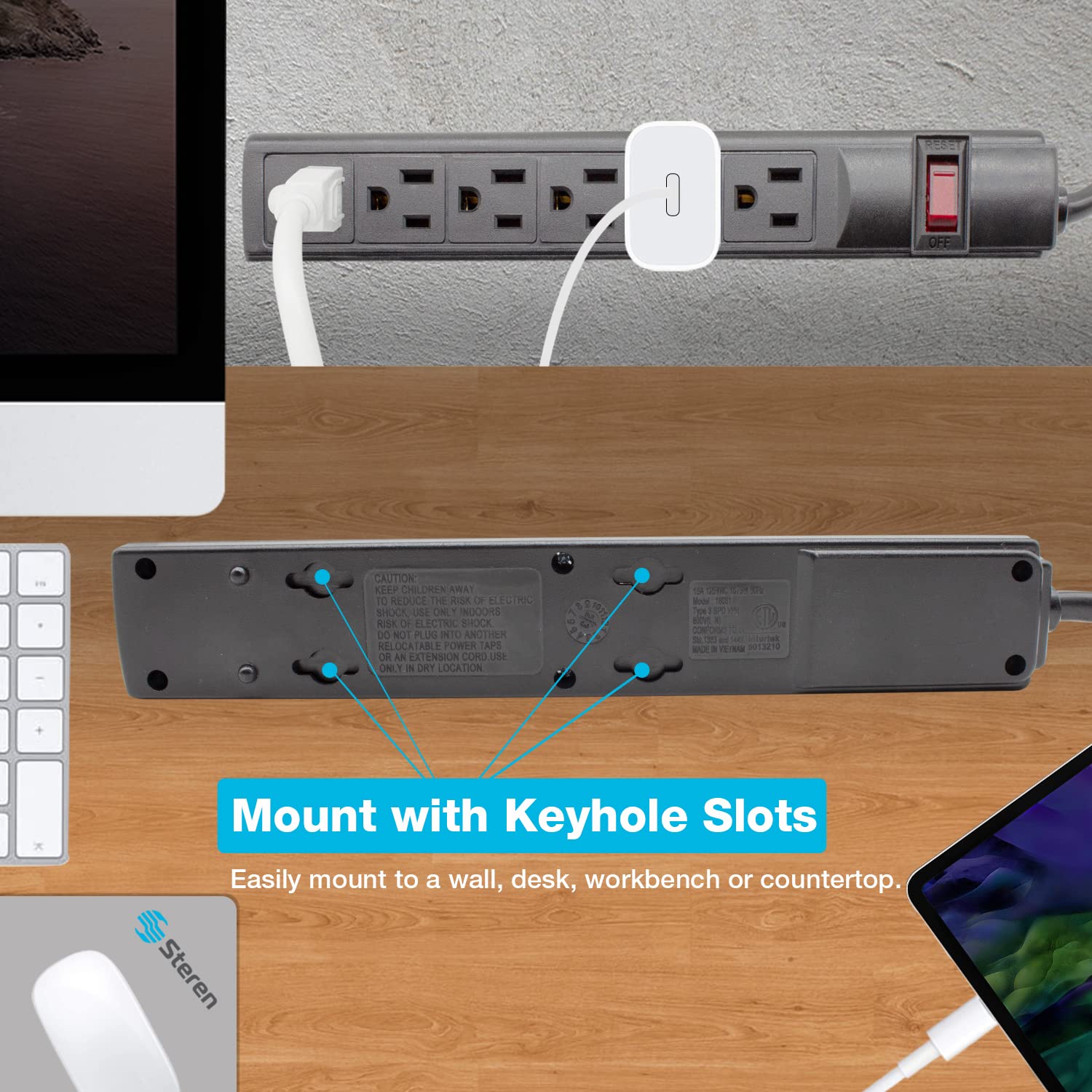 Foto 5 pulgar | Power Strip Steren De 6 Salidas Con Enchufe De 90 Grados, Cable De 3 Pies - Venta Internacional.