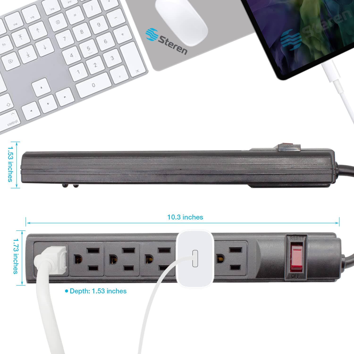 Foto 6 pulgar | Power Strip Steren De 6 Salidas Con Enchufe De 90 Grados, Cable De 3 Pies - Venta Internacional.