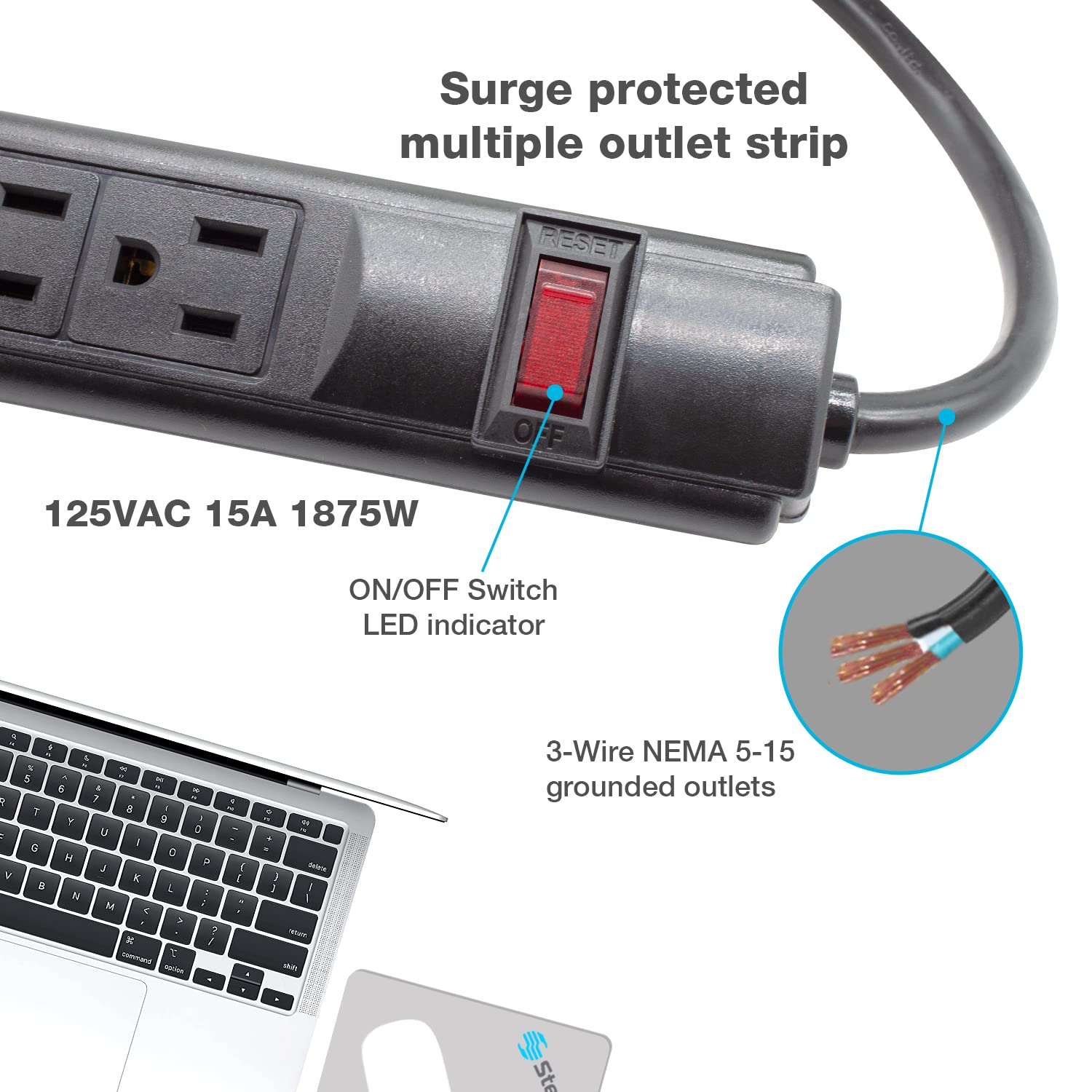 Foto 8 pulgar | Power Strip Steren De 6 Salidas Con Enchufe De 90 Grados, Cable De 3 Pies - Venta Internacional.