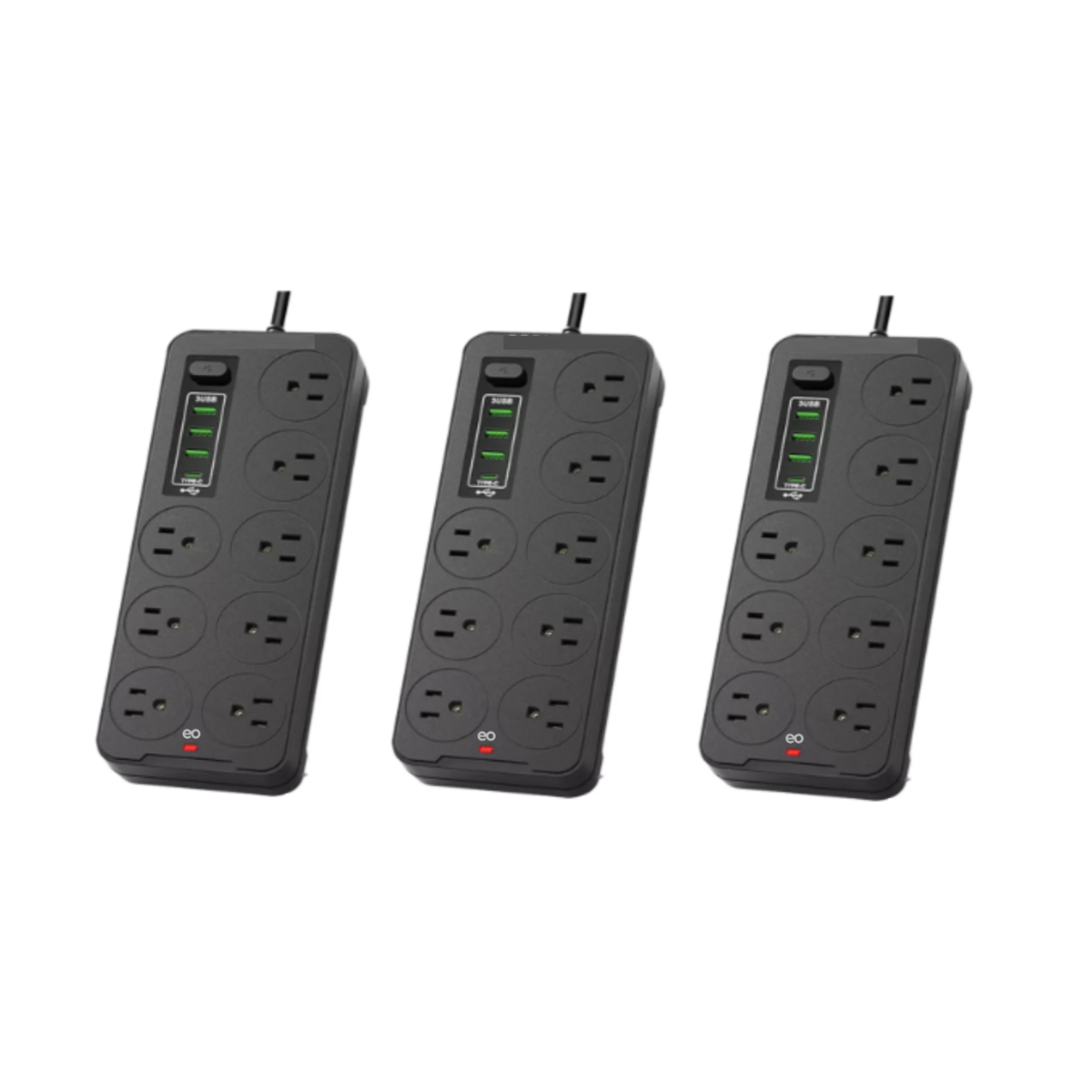 Foto 2 pulgar | 3 Multicontactos Usb 2500w,3m Cable 8 Salidas+3 Usb+1 Tipo C Eo Safe Imports Esi-19117 Negro