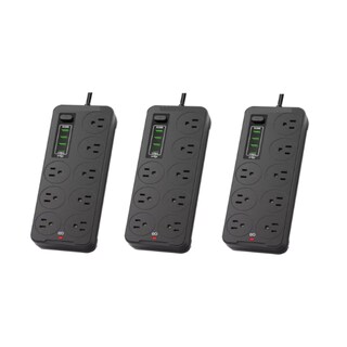 Foto 1 | 3 Multicontactos Usb 2500w,3m Cable 8 Salidas+3 Usb+1 Tipo C Eo Safe Imports Esi-19117 Negro
