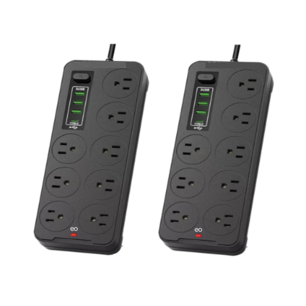 Multicontactos Usb 2500w Cable De Cobre De 2 Metros, 2 Piezas Eo Safe Imports Esi-19116 Negro