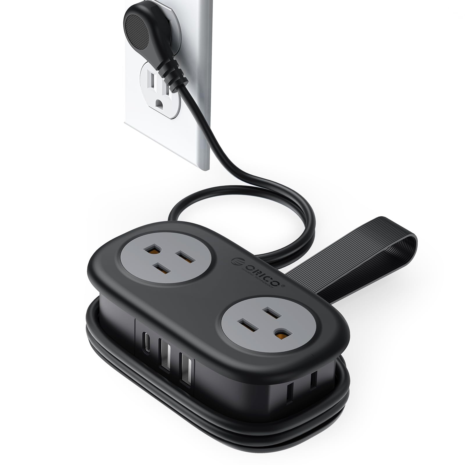 Regleta De Alimentación Orico De Viaje, 4 Salidas, 3 Puertos Usb (1 Usb C), Color Negro - Venta Internacional.