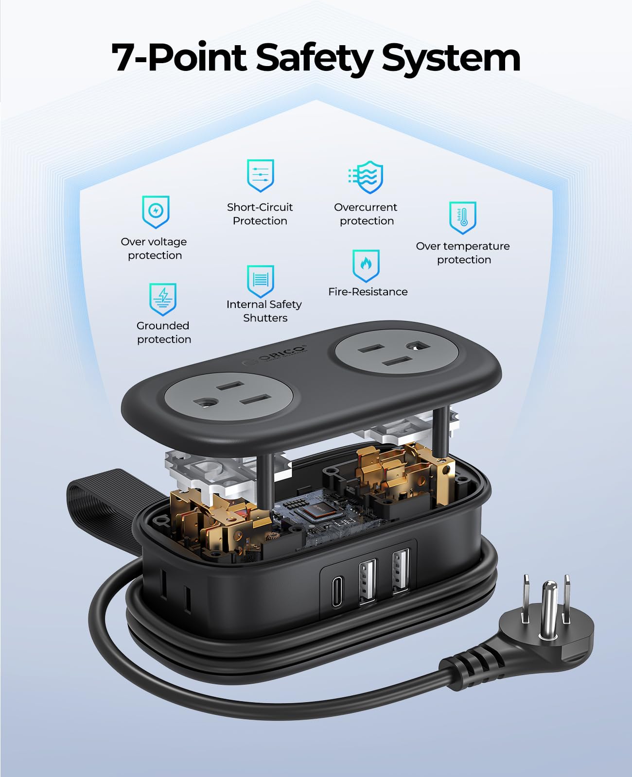 Foto 5 | Regleta De Alimentación Orico De Viaje, 4 Salidas, 3 Puertos Usb (1 Usb C), Color Negro - Venta Internacional.