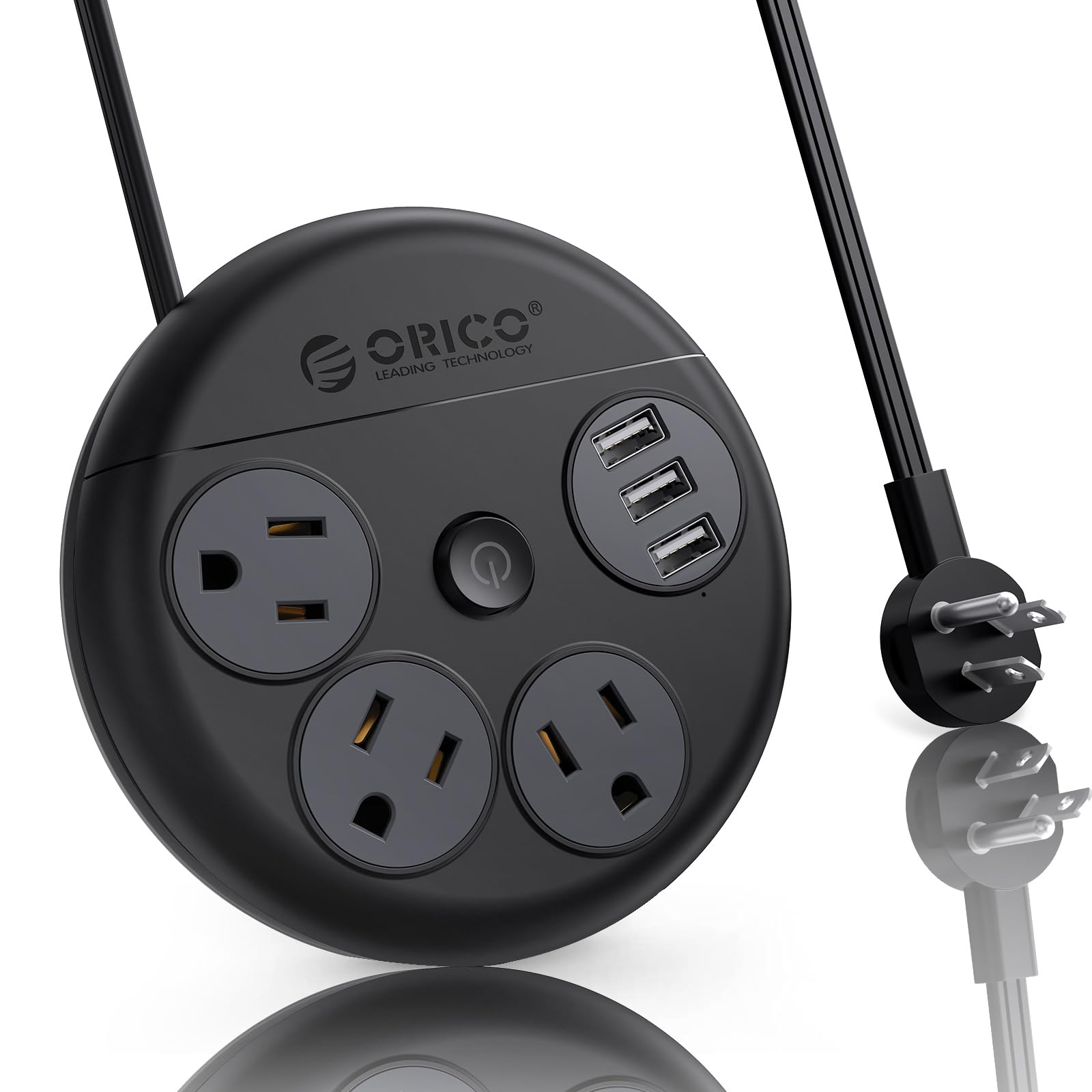 Regleta De Alimentación Orico Redonda Con 3 Puertos Usb, 3 Salidas, Cable De 3 M - Venta Internacional.