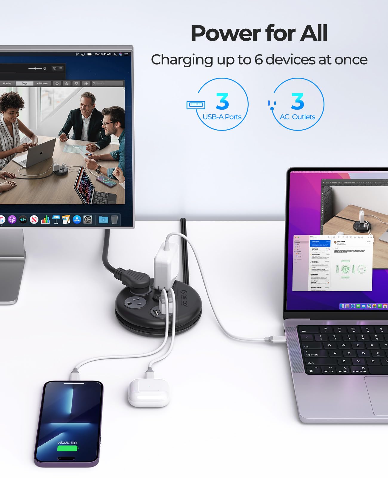 Foto 4 pulgar | Regleta De Alimentación Orico Redonda Con 3 Puertos Usb, 3 Salidas, Cable De 3 M - Venta Internacional.