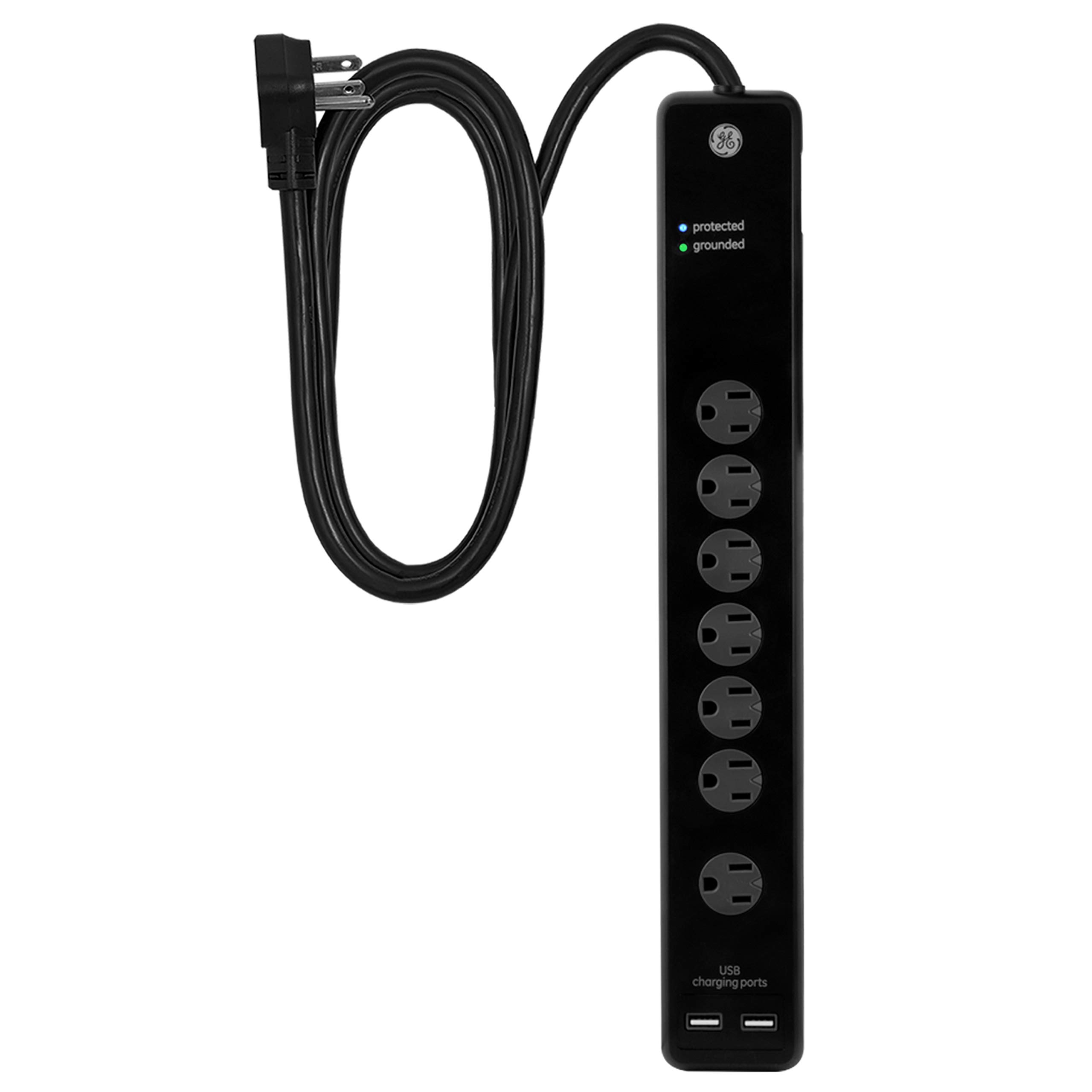 Protector Contra Sobretensiones Ge Power Strip De 7 Salidas, 2 Usb 1500j, Cable De 4 Pies - Venta Internacional.