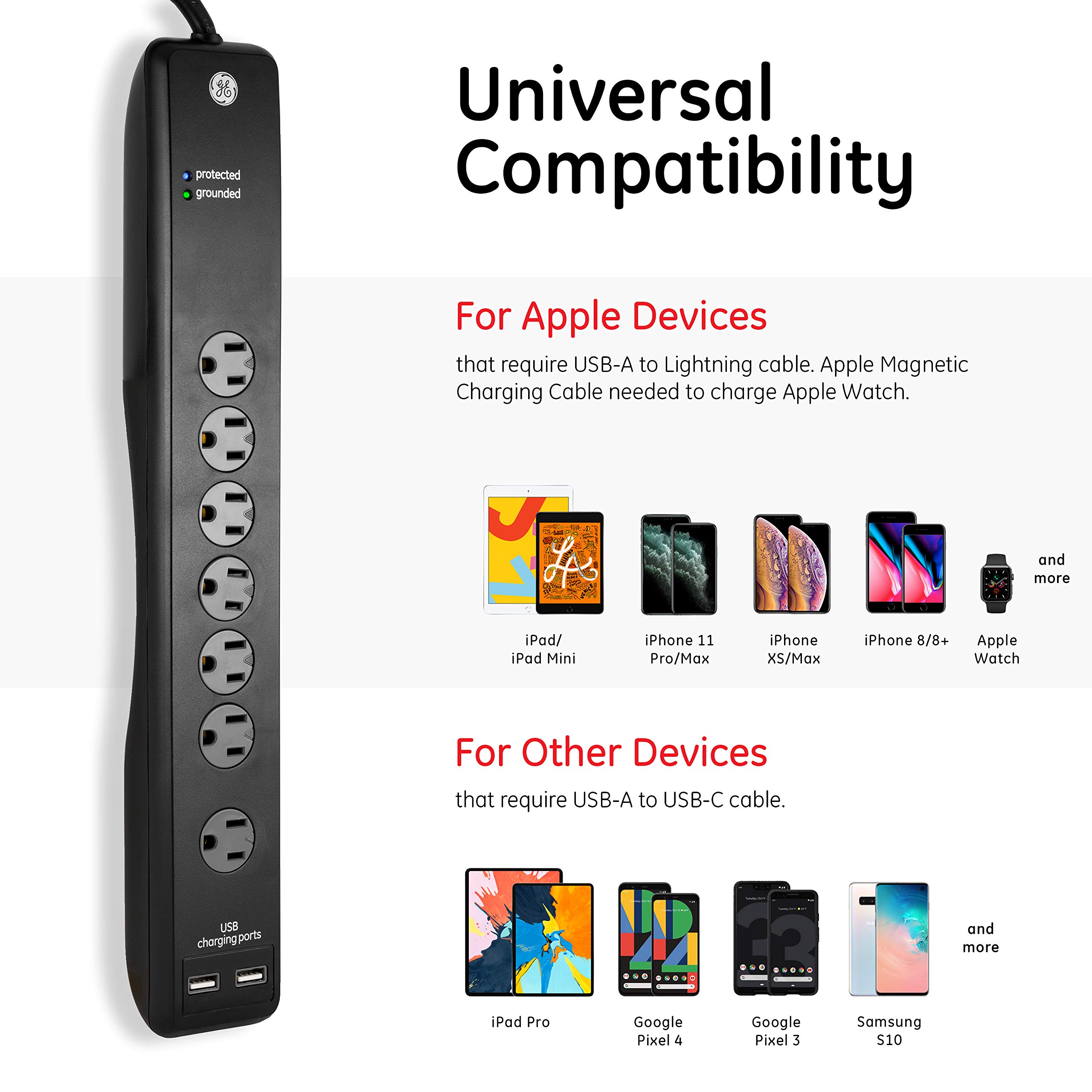 Foto 4 pulgar | Protector Contra Sobretensiones Ge Power Strip De 7 Salidas, 2 Usb 1500j, Cable De 4 Pies - Venta Internacional.
