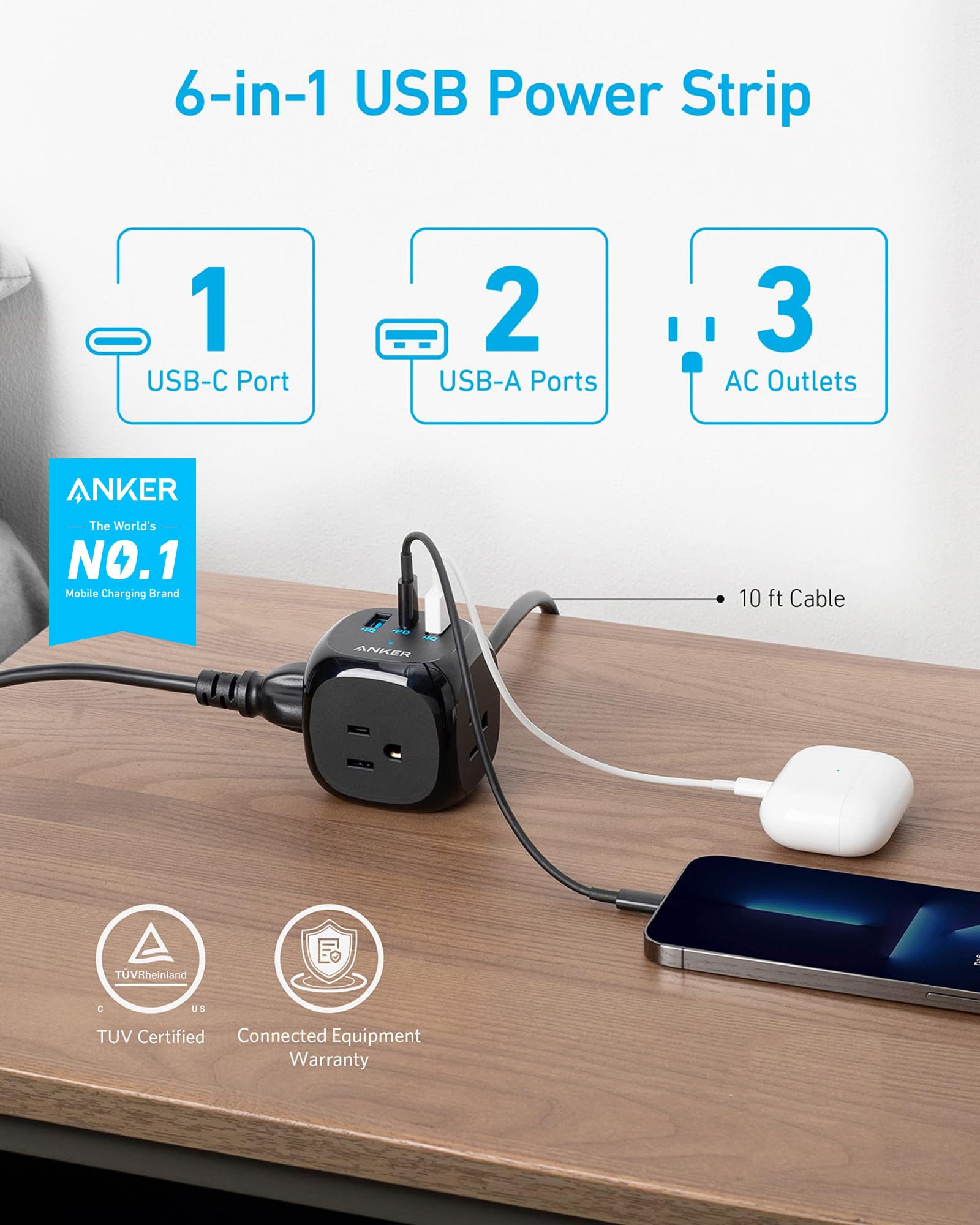 Foto 3 pulgar | Power Strip Anker Usb C 321 De 20 W Con 3 Enchufes Y Usb C Para Iphone - Venta Internacional.