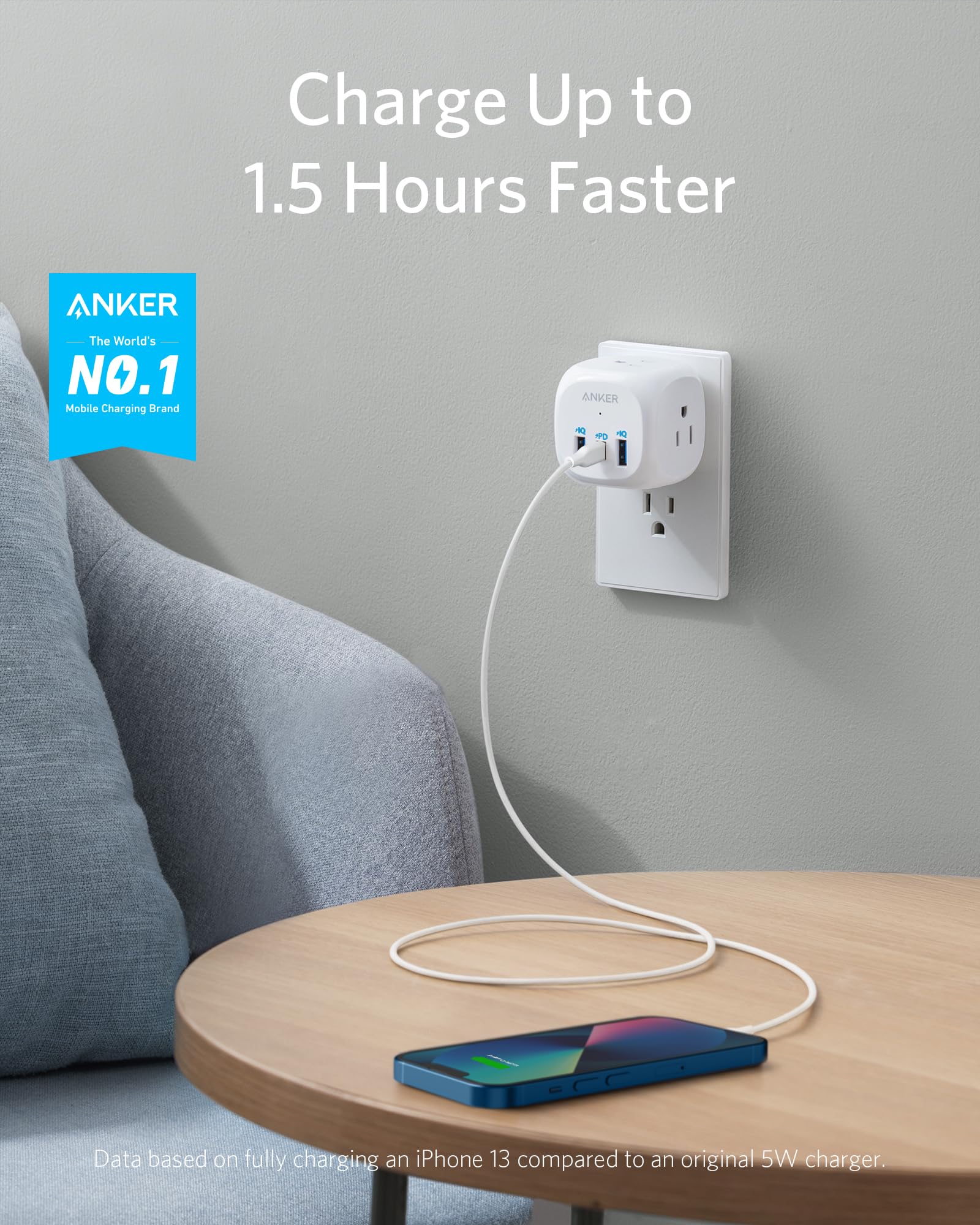 Foto 2 | Extensor De Enchufe Anker 321 Con 3 Enchufes Y Cargador Usb C De 20 W X2 - Venta Internacional.