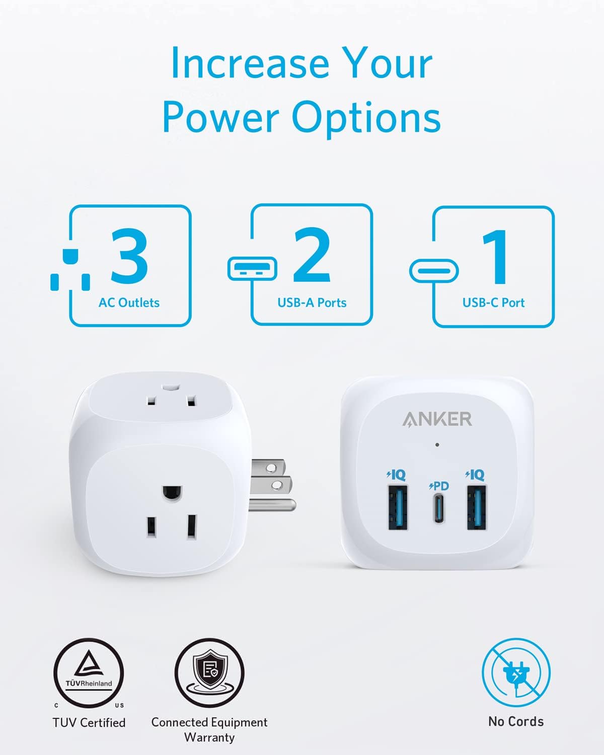 Foto 3 | Extensor De Enchufe Anker 321 Con 3 Enchufes Y Cargador Usb C De 20 W X2 - Venta Internacional.