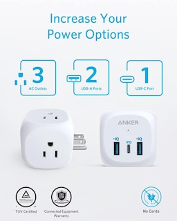 Foto 3 | Extensor De Enchufe Anker 321 Con 3 Enchufes Y Cargador Usb C De 20 W X2 - Venta Internacional.