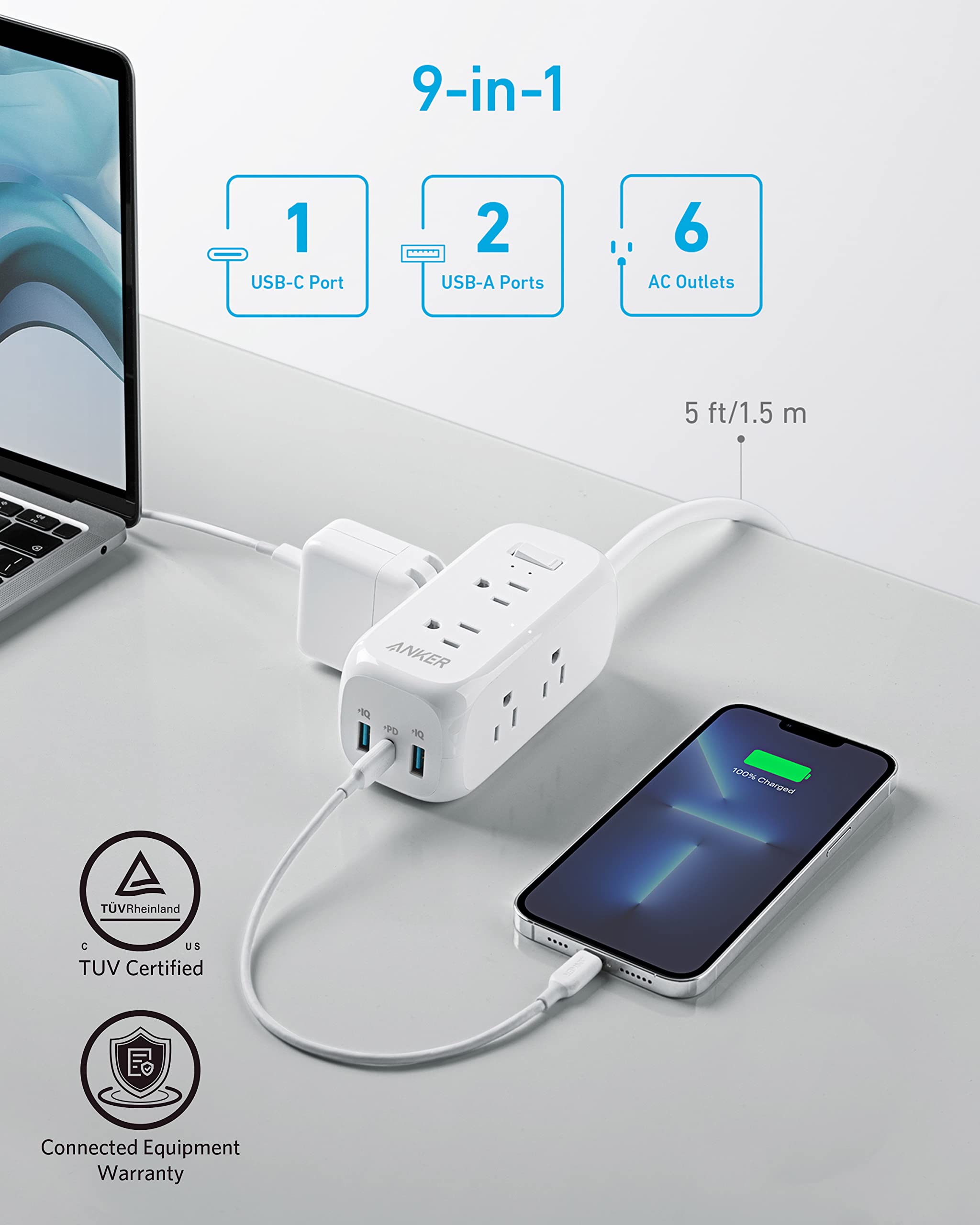 Foto 4 pulgar | Cable Power Strip Anker Usb C Power Delivery De 20 W, 6 Enchufes, 5 Pies - Venta Internacional.