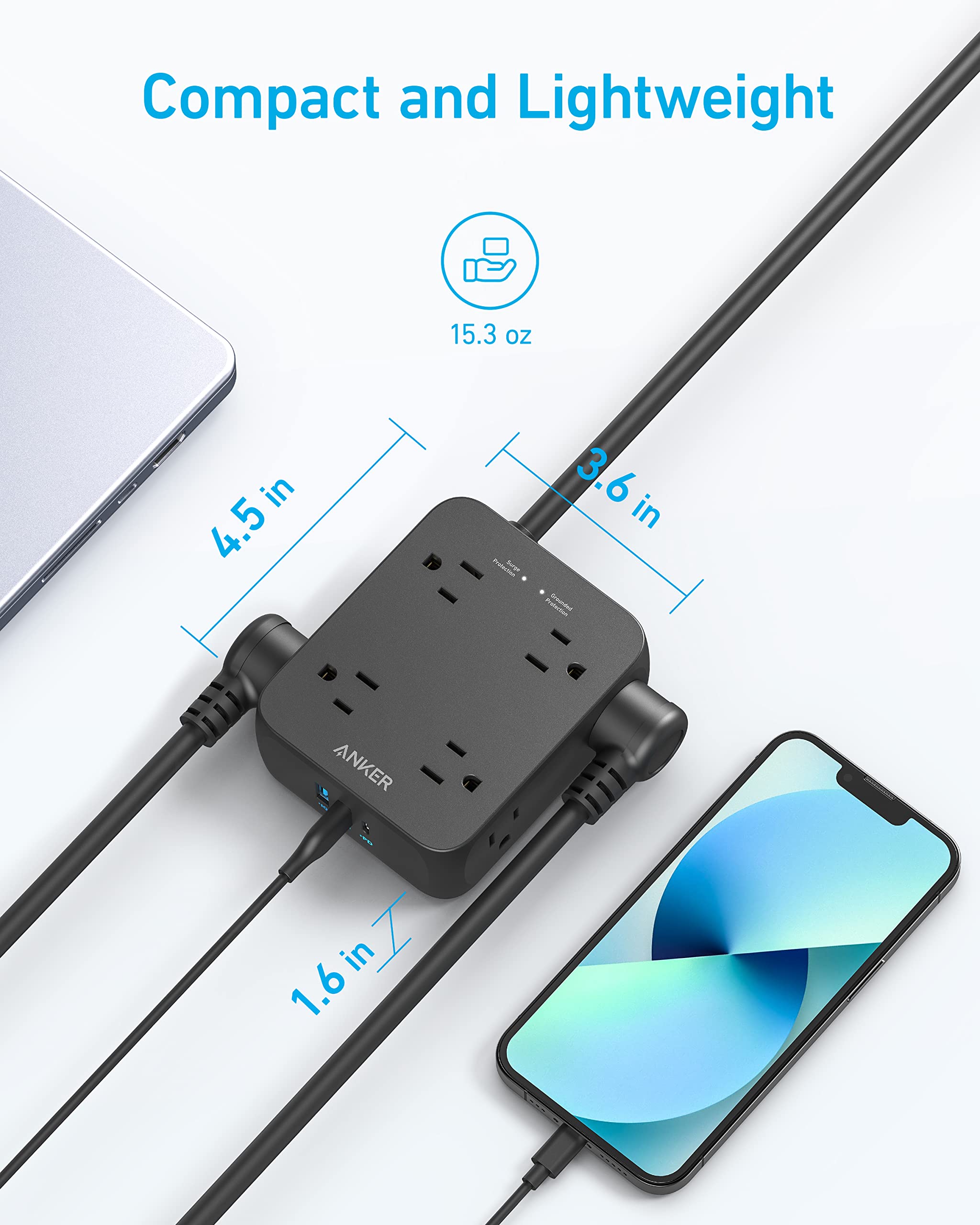 Foto 6 pulgar | Regleta De Alimentación Anker A9183 8 Tomas De Corriente Alterna, 2 Usb-a, 1 Usb-c De 20 W - Venta Internacional.