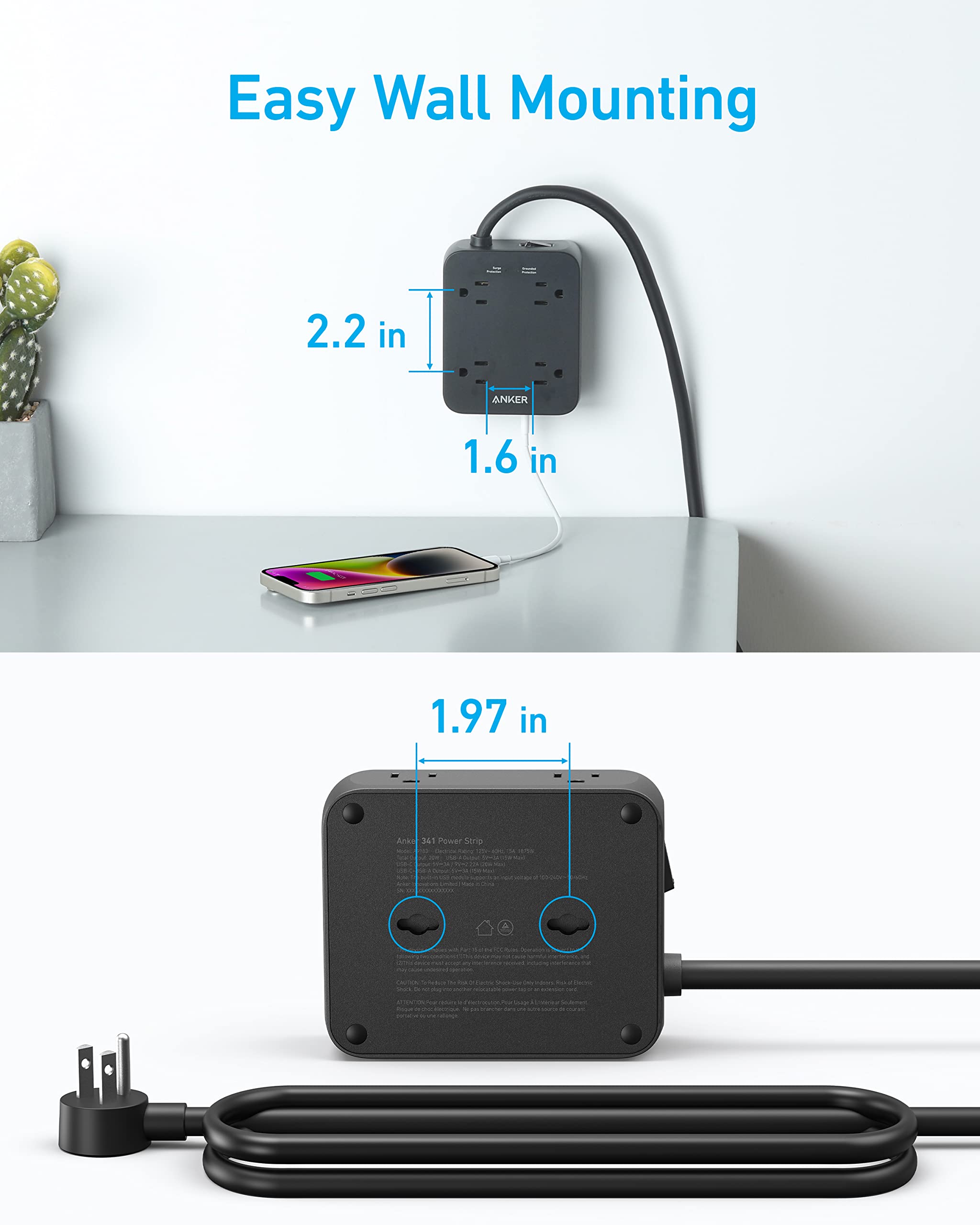 Foto 7 pulgar | Regleta De Alimentación Anker A9183 8 Tomas De Corriente Alterna, 2 Usb-a, 1 Usb-c De 20 W - Venta Internacional.
