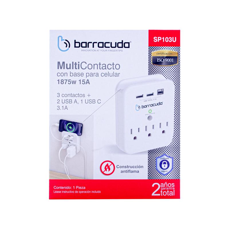 Foto 4 | Multicontacto Barracuda Sp103u 3 Contactos, 2 Usb A, 1 Usb C