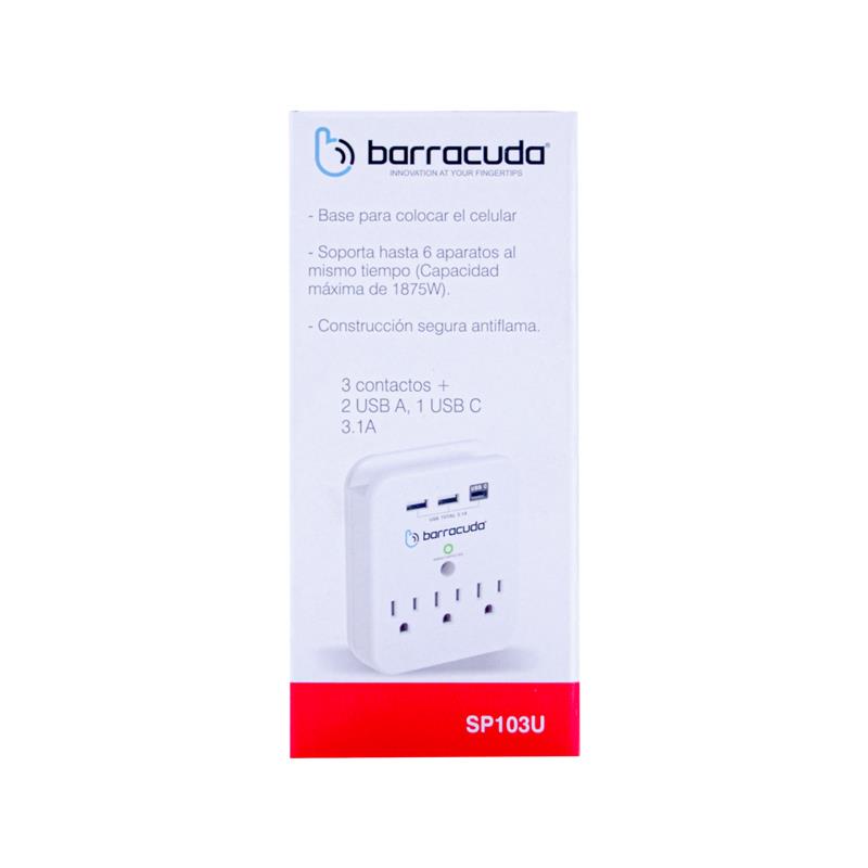 Foto 6 | Multicontacto Barracuda Sp103u 3 Contactos, 2 Usb A, 1 Usb C
