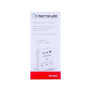 Foto 6 | Multicontacto Barracuda Sp103u 3 Contactos, 2 Usb A, 1 Usb C